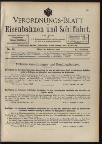 Verordnungs-Blatt für Eisenbahnen und Schiffahrt: Veröffentlichungen in Tarif- und Transport-Angelegenheiten 19070228 Seite: 1