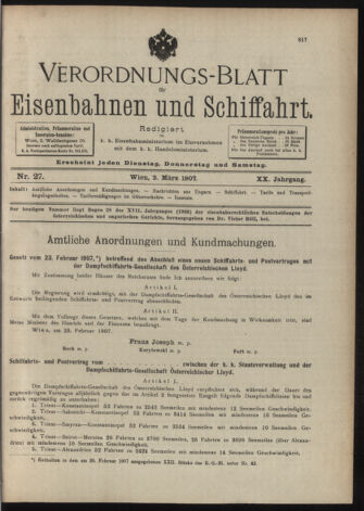 Verordnungs-Blatt für Eisenbahnen und Schiffahrt: Veröffentlichungen in Tarif- und Transport-Angelegenheiten 19070302 Seite: 1