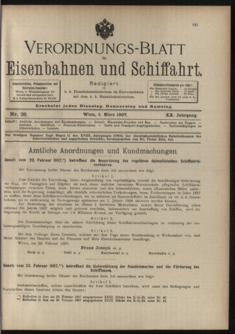 Verordnungs-Blatt für Eisenbahnen und Schiffahrt: Veröffentlichungen in Tarif- und Transport-Angelegenheiten 19070305 Seite: 1