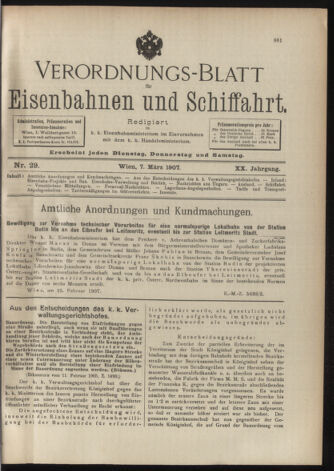 Verordnungs-Blatt für Eisenbahnen und Schiffahrt: Veröffentlichungen in Tarif- und Transport-Angelegenheiten 19070307 Seite: 1