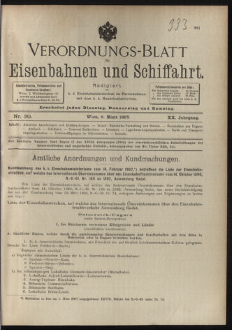 Verordnungs-Blatt für Eisenbahnen und Schiffahrt: Veröffentlichungen in Tarif- und Transport-Angelegenheiten 19070309 Seite: 1