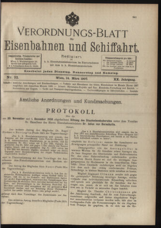 Verordnungs-Blatt für Eisenbahnen und Schiffahrt: Veröffentlichungen in Tarif- und Transport-Angelegenheiten 19070314 Seite: 1