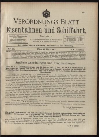 Verordnungs-Blatt für Eisenbahnen und Schiffahrt: Veröffentlichungen in Tarif- und Transport-Angelegenheiten 19070316 Seite: 1