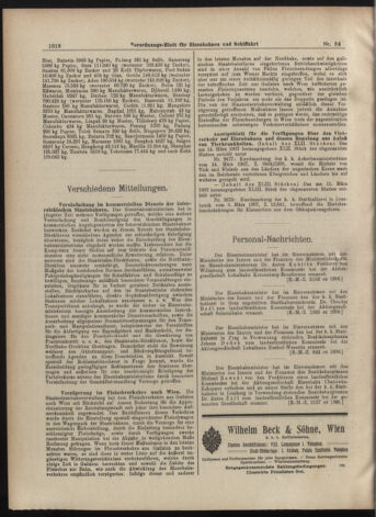 Verordnungs-Blatt für Eisenbahnen und Schiffahrt: Veröffentlichungen in Tarif- und Transport-Angelegenheiten 19070319 Seite: 6