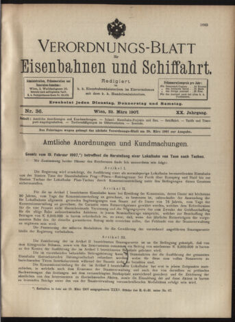 Verordnungs-Blatt für Eisenbahnen und Schiffahrt: Veröffentlichungen in Tarif- und Transport-Angelegenheiten 19070323 Seite: 1