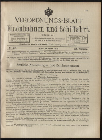 Verordnungs-Blatt für Eisenbahnen und Schiffahrt: Veröffentlichungen in Tarif- und Transport-Angelegenheiten 19070328 Seite: 1