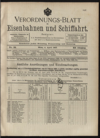 Verordnungs-Blatt für Eisenbahnen und Schiffahrt: Veröffentlichungen in Tarif- und Transport-Angelegenheiten 19070404 Seite: 1