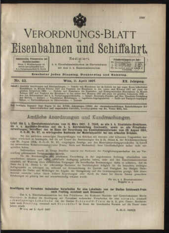 Verordnungs-Blatt für Eisenbahnen und Schiffahrt: Veröffentlichungen in Tarif- und Transport-Angelegenheiten 19070411 Seite: 1