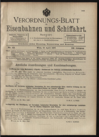 Verordnungs-Blatt für Eisenbahnen und Schiffahrt: Veröffentlichungen in Tarif- und Transport-Angelegenheiten 19070413 Seite: 1