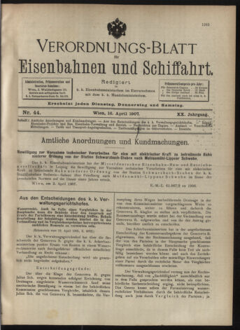 Verordnungs-Blatt für Eisenbahnen und Schiffahrt: Veröffentlichungen in Tarif- und Transport-Angelegenheiten 19070416 Seite: 1