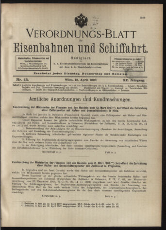 Verordnungs-Blatt für Eisenbahnen und Schiffahrt: Veröffentlichungen in Tarif- und Transport-Angelegenheiten 19070418 Seite: 1