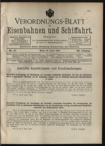 Verordnungs-Blatt für Eisenbahnen und Schiffahrt: Veröffentlichungen in Tarif- und Transport-Angelegenheiten 19070423 Seite: 1