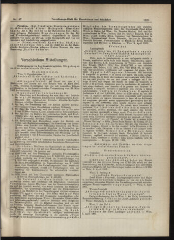 Verordnungs-Blatt für Eisenbahnen und Schiffahrt: Veröffentlichungen in Tarif- und Transport-Angelegenheiten 19070423 Seite: 5