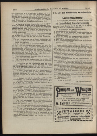 Verordnungs-Blatt für Eisenbahnen und Schiffahrt: Veröffentlichungen in Tarif- und Transport-Angelegenheiten 19070425 Seite: 6