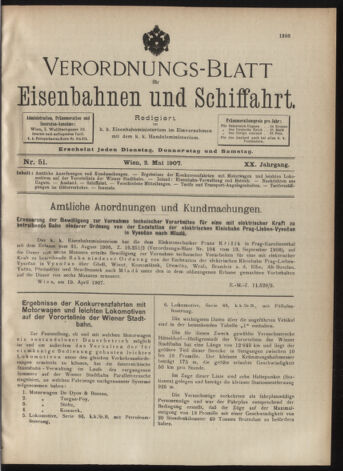 Verordnungs-Blatt für Eisenbahnen und Schiffahrt: Veröffentlichungen in Tarif- und Transport-Angelegenheiten 19070502 Seite: 1