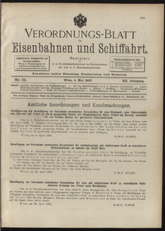 Verordnungs-Blatt für Eisenbahnen und Schiffahrt: Veröffentlichungen in Tarif- und Transport-Angelegenheiten 19070504 Seite: 1