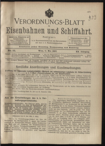 Verordnungs-Blatt für Eisenbahnen und Schiffahrt: Veröffentlichungen in Tarif- und Transport-Angelegenheiten 19070511 Seite: 1