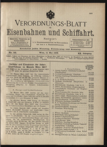 Verordnungs-Blatt für Eisenbahnen und Schiffahrt: Veröffentlichungen in Tarif- und Transport-Angelegenheiten 19070514 Seite: 1