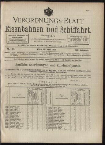 Verordnungs-Blatt für Eisenbahnen und Schiffahrt: Veröffentlichungen in Tarif- und Transport-Angelegenheiten 19070518 Seite: 1