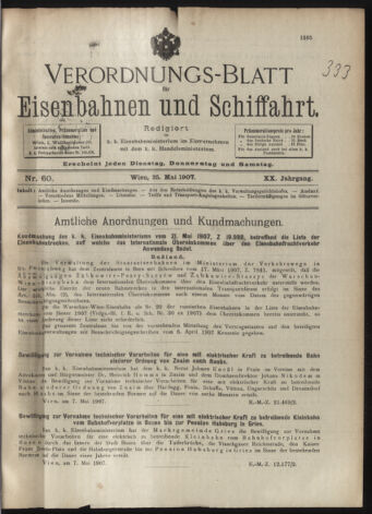 Verordnungs-Blatt für Eisenbahnen und Schiffahrt: Veröffentlichungen in Tarif- und Transport-Angelegenheiten 19070525 Seite: 1