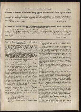 Verordnungs-Blatt für Eisenbahnen und Schiffahrt: Veröffentlichungen in Tarif- und Transport-Angelegenheiten 19070528 Seite: 3