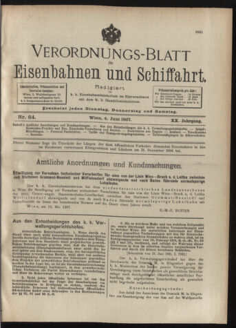 Verordnungs-Blatt für Eisenbahnen und Schiffahrt: Veröffentlichungen in Tarif- und Transport-Angelegenheiten 19070604 Seite: 1