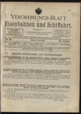 Verordnungs-Blatt für Eisenbahnen und Schiffahrt: Veröffentlichungen in Tarif- und Transport-Angelegenheiten 19070606 Seite: 1