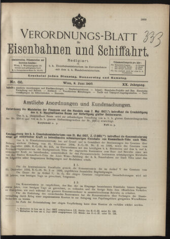 Verordnungs-Blatt für Eisenbahnen und Schiffahrt: Veröffentlichungen in Tarif- und Transport-Angelegenheiten 19070608 Seite: 1