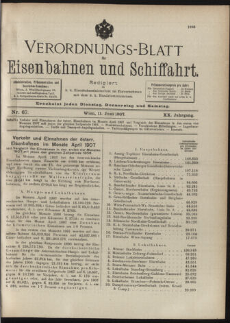 Verordnungs-Blatt für Eisenbahnen und Schiffahrt: Veröffentlichungen in Tarif- und Transport-Angelegenheiten 19070611 Seite: 1