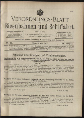 Verordnungs-Blatt für Eisenbahnen und Schiffahrt: Veröffentlichungen in Tarif- und Transport-Angelegenheiten 19070615 Seite: 1