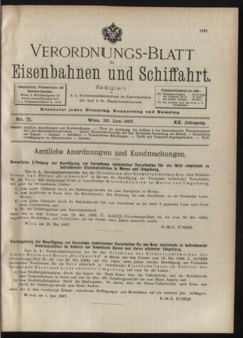 Verordnungs-Blatt für Eisenbahnen und Schiffahrt: Veröffentlichungen in Tarif- und Transport-Angelegenheiten 19070620 Seite: 1