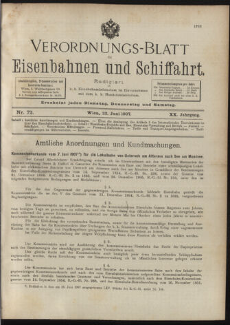 Verordnungs-Blatt für Eisenbahnen und Schiffahrt: Veröffentlichungen in Tarif- und Transport-Angelegenheiten 19070622 Seite: 1