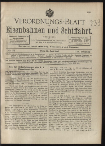 Verordnungs-Blatt für Eisenbahnen und Schiffahrt: Veröffentlichungen in Tarif- und Transport-Angelegenheiten 19070629 Seite: 1