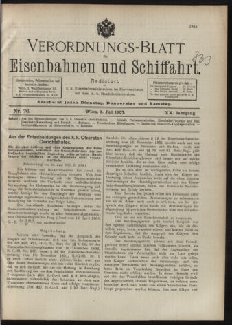 Verordnungs-Blatt für Eisenbahnen und Schiffahrt: Veröffentlichungen in Tarif- und Transport-Angelegenheiten 19070702 Seite: 1