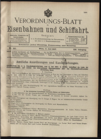 Verordnungs-Blatt für Eisenbahnen und Schiffahrt: Veröffentlichungen in Tarif- und Transport-Angelegenheiten 19070711 Seite: 1