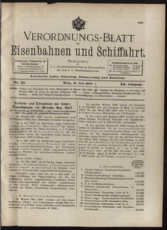 Verordnungs-Blatt für Eisenbahnen und Schiffahrt: Veröffentlichungen in Tarif- und Transport-Angelegenheiten 19070718 Seite: 1