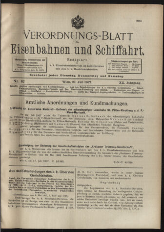 Verordnungs-Blatt für Eisenbahnen und Schiffahrt: Veröffentlichungen in Tarif- und Transport-Angelegenheiten 19070727 Seite: 1