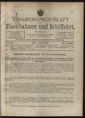 Verordnungs-Blatt für Eisenbahnen und Schiffahrt: Veröffentlichungen in Tarif- und Transport-Angelegenheiten 19070801 Seite: 1