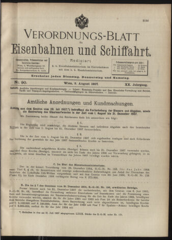 Verordnungs-Blatt für Eisenbahnen und Schiffahrt: Veröffentlichungen in Tarif- und Transport-Angelegenheiten 19070803 Seite: 1