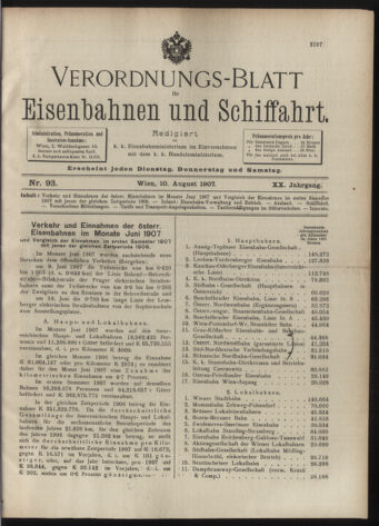 Verordnungs-Blatt für Eisenbahnen und Schiffahrt: Veröffentlichungen in Tarif- und Transport-Angelegenheiten 19070810 Seite: 1