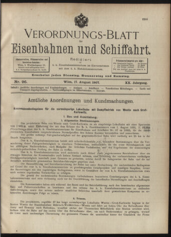 Verordnungs-Blatt für Eisenbahnen und Schiffahrt: Veröffentlichungen in Tarif- und Transport-Angelegenheiten 19070817 Seite: 1