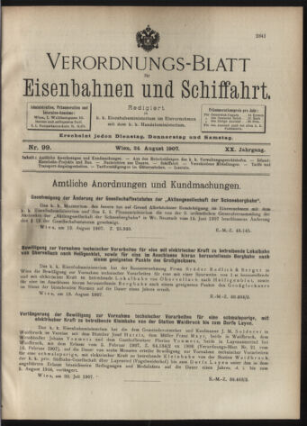 Verordnungs-Blatt für Eisenbahnen und Schiffahrt: Veröffentlichungen in Tarif- und Transport-Angelegenheiten 19070824 Seite: 1