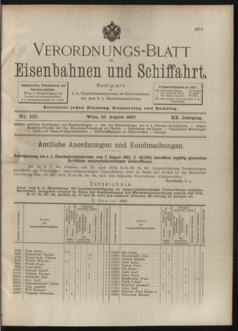 Verordnungs-Blatt für Eisenbahnen und Schiffahrt: Veröffentlichungen in Tarif- und Transport-Angelegenheiten 19070829 Seite: 1