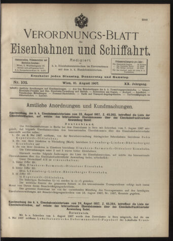 Verordnungs-Blatt für Eisenbahnen und Schiffahrt: Veröffentlichungen in Tarif- und Transport-Angelegenheiten