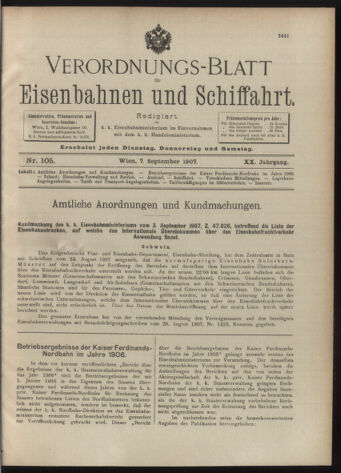 Verordnungs-Blatt für Eisenbahnen und Schiffahrt: Veröffentlichungen in Tarif- und Transport-Angelegenheiten 19070907 Seite: 1