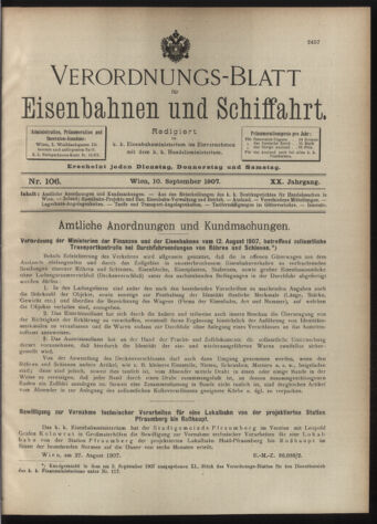 Verordnungs-Blatt für Eisenbahnen und Schiffahrt: Veröffentlichungen in Tarif- und Transport-Angelegenheiten 19070910 Seite: 1