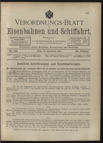 Verordnungs-Blatt für Eisenbahnen und Schiffahrt: Veröffentlichungen in Tarif- und Transport-Angelegenheiten 19070914 Seite: 1