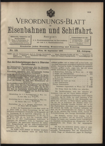 Verordnungs-Blatt für Eisenbahnen und Schiffahrt: Veröffentlichungen in Tarif- und Transport-Angelegenheiten 19070926 Seite: 1