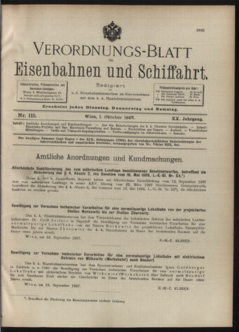 Verordnungs-Blatt für Eisenbahnen und Schiffahrt: Veröffentlichungen in Tarif- und Transport-Angelegenheiten 19071001 Seite: 1