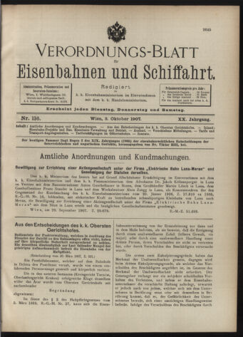 Verordnungs-Blatt für Eisenbahnen und Schiffahrt: Veröffentlichungen in Tarif- und Transport-Angelegenheiten 19071003 Seite: 1